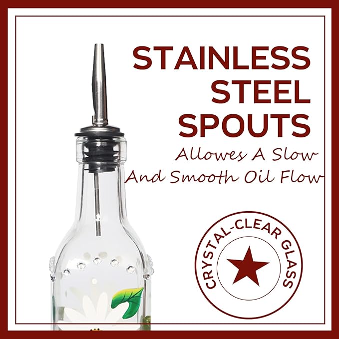 17oz Hand Painted Glass Olive Oil Bottle - 500ml Green Oil & Vinegar Cruet - - Image 5