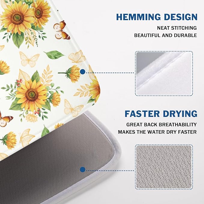 Sunflower Dish Drying Mat for Kitchen Counter Summer Yellow Floral Microfiber - Image 4