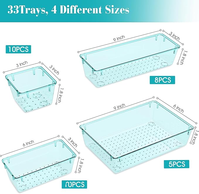 StorMiracle 33 PCS Clear Plastic Drawer Organizers Set, 4 Size Desk Drawer - Image 2