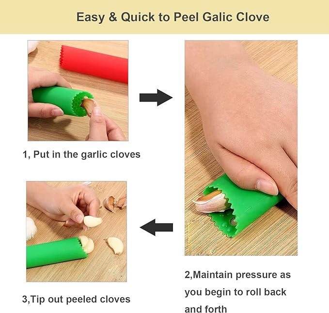 2 Set Peeler Silicone Easy Roll Tube Useful Garlic Odorfree Kitchen Tool - Image 4