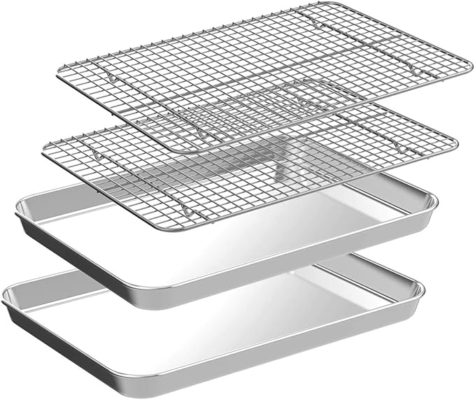 Quarter Sheet Pan with Cooling Rack Set, CEKEE Stainless Steel Cookie Sheets by CEKEEBakingEasilyHappily