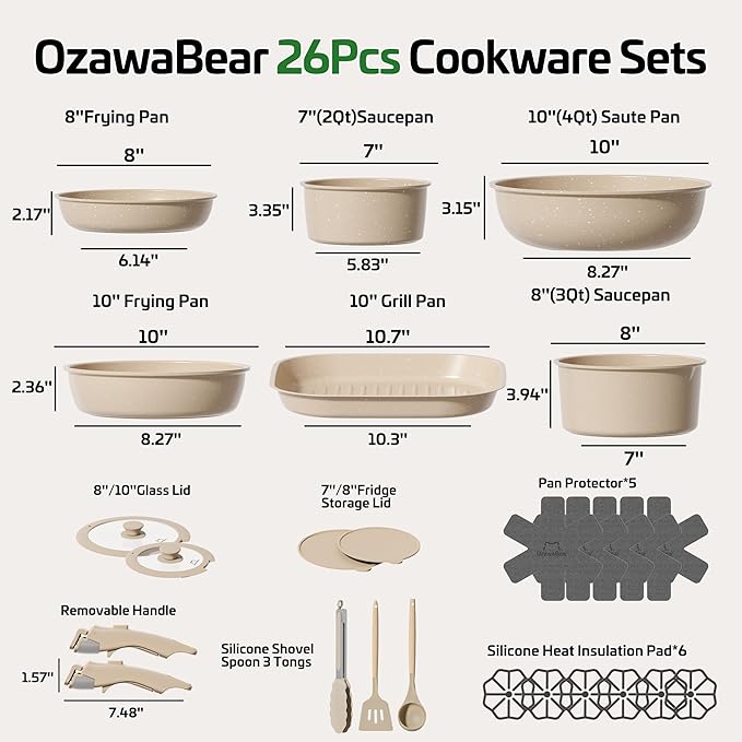 26 Pcs Pots and Pans Set Non Stick, Ceramic Cookware Set Non Toxic - Image 2