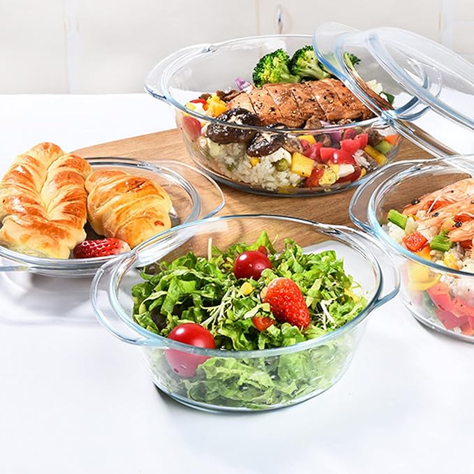 Casserole Baking Dish with 2 pcs, 1 QT large, Round with Handle and Lid - Image 4