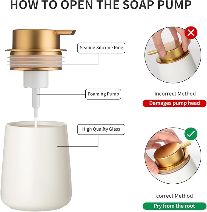 Enra Foaming Soap Dispenser, 12 oz Beige Ceramic Modern Foam Hand Soap Dispenser - Image 4