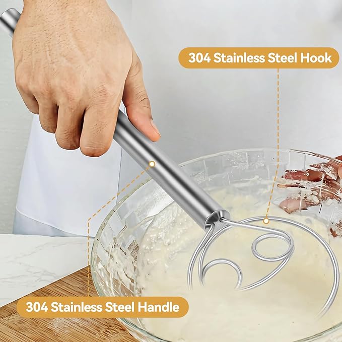 Danish Dough Whisk Stainless Steel Hook Dutch Baking Tool Bread Sourdough Mixer - Image 7