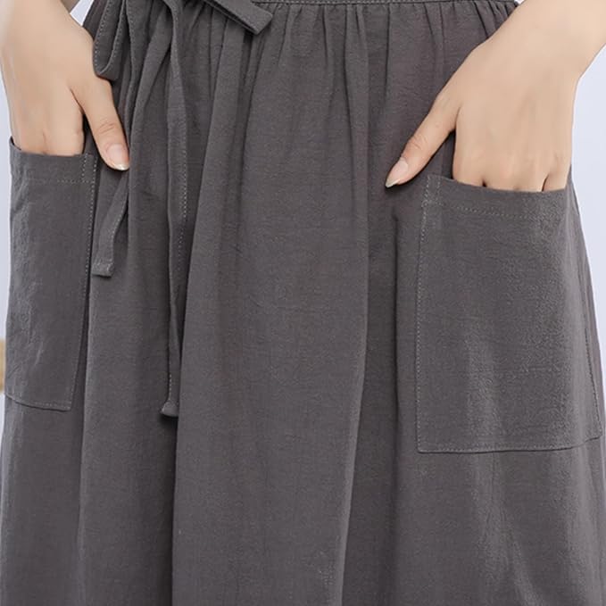 Cotton Linen Half Apron for Women Vintage Waist Apron Ruffle Plain Bright Color - Image 4