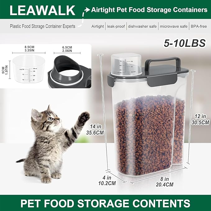 LEAWALK 5Lbs Airtight Cat Dog Food Storage Container - Image 2