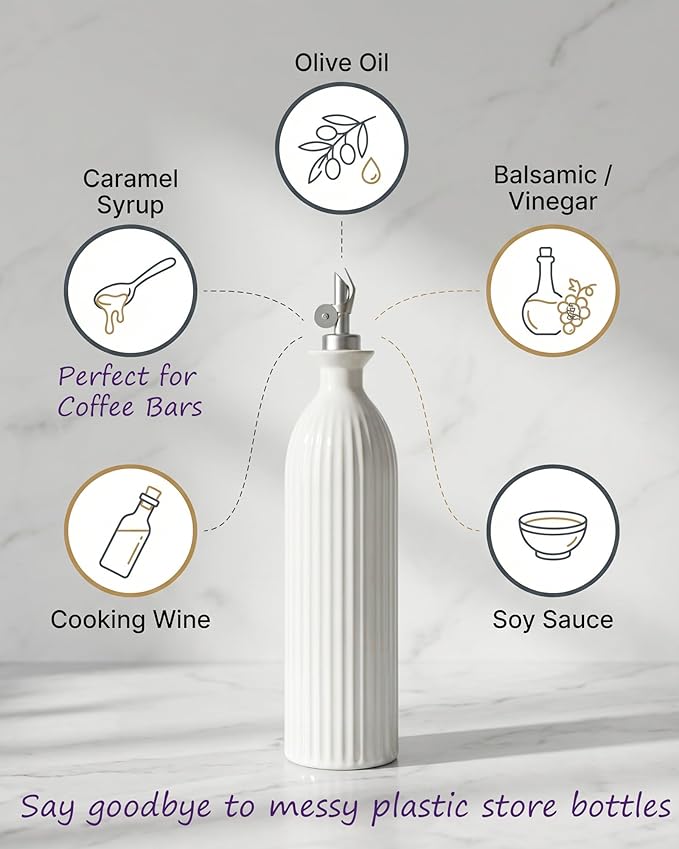 Ceramic Olive Oil Dispenser Bottle, 17 oz Stoneware Relief oil container - Image 8