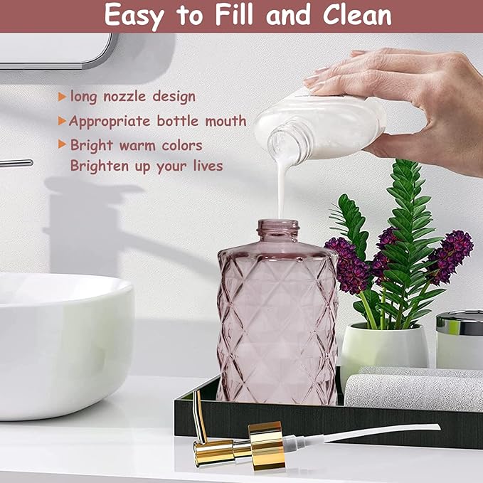 Glass Soap Dispenser with Gold Plastic Pump, 12oz Refillable Liquid Hand Soap - Image 3