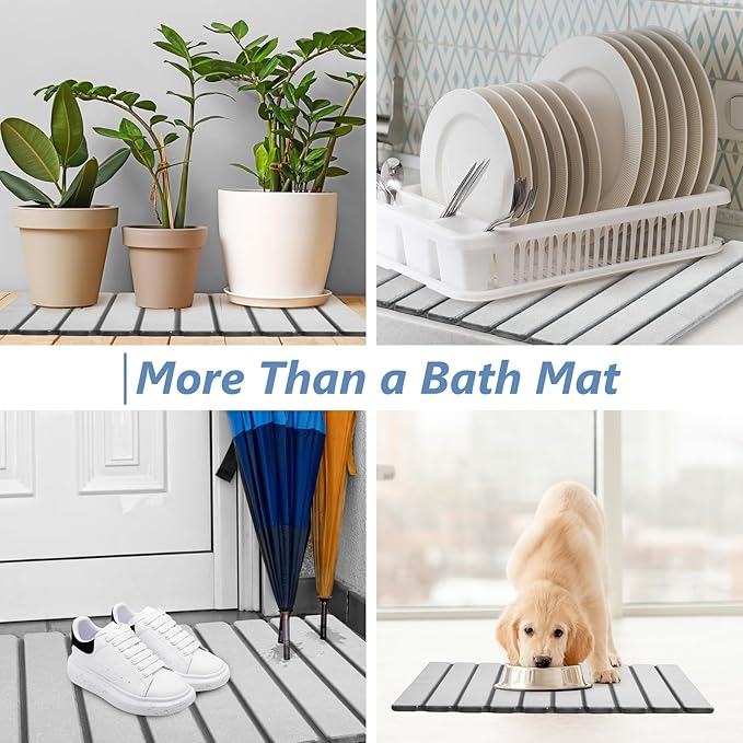 AWW Foldable Stone Bath Mat, Quick Dry Diatomaceous Earth Bath Mat - Image 7