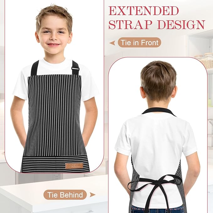 2 Pack Stripes Kids Apron, Kids Cooking Aprons - Image 4