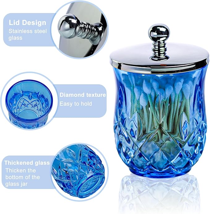 Qtip Holder, 10Oz Blue Glass Apothecary Jars - Image 4