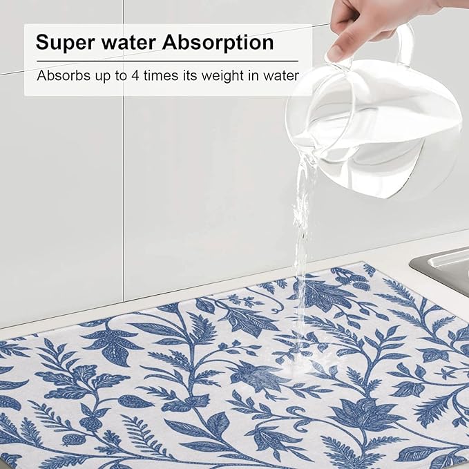 Blue Floral Print Dish Drying Mats - Image 6