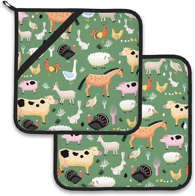 Funny Farm Animals Horse Cow Pot Holder Set of 2, Heat Resistant Potholders by Larkverk
