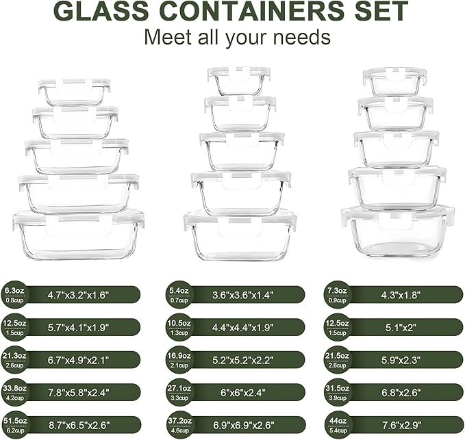 KOMUEE 30 Pieces Glass Food Storage Containers Set, Glass Meal Prep Containers - Image 2
