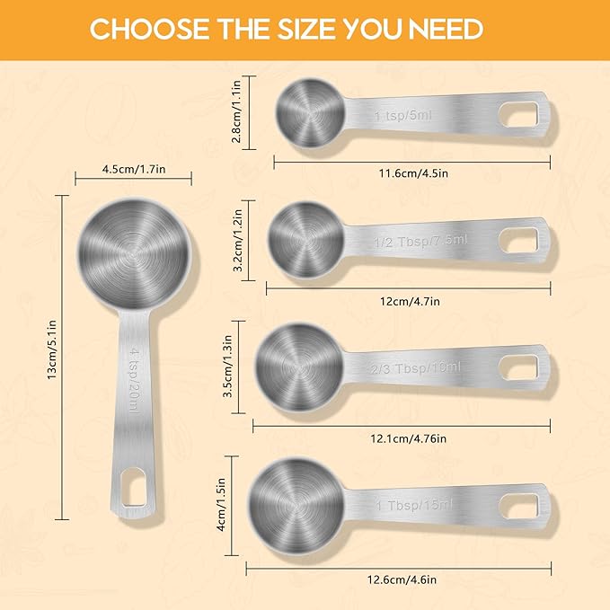 4 PCS 1 Teaspoon Stainless Steel Single Measuring Spoon - Image 5