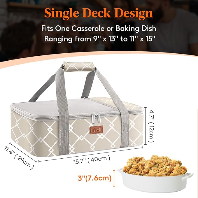 Lifewit Insulated Single Decker Casserole Carrier, Lasagna Lugger Holder - Image 2