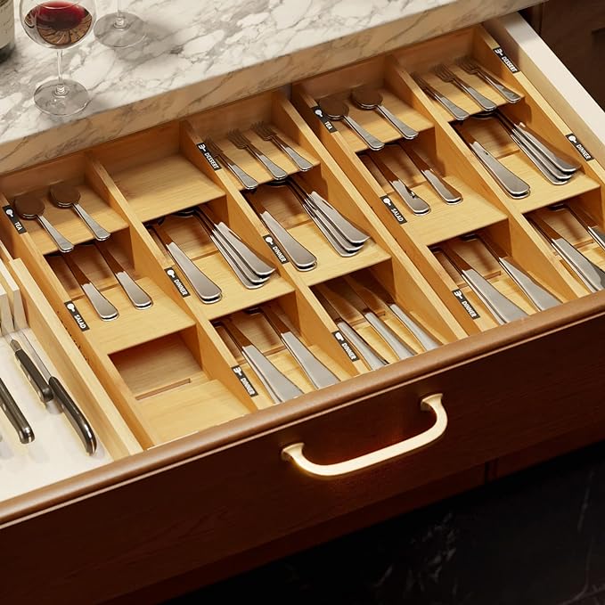 SpaceAid Bamboo Silverware Drawer Organizer - Image 6