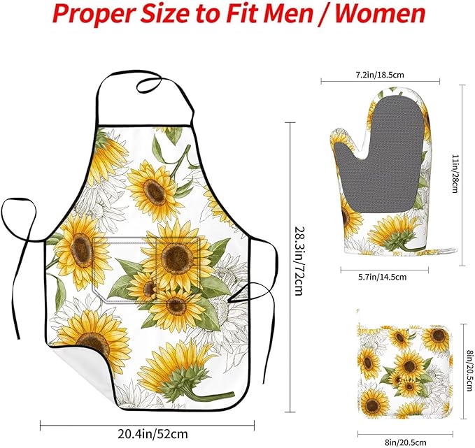 Yellow Sunflower Oven Mitts Sunflowers Pot Holders Yellow Flowers Cooking Apron - Image 2
