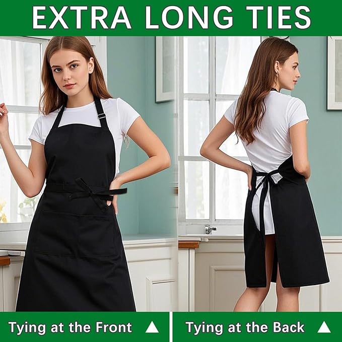 Bib Apron - Unisex Black Aprons 2 Pockets Cooking Kitchen Apron - Image 3