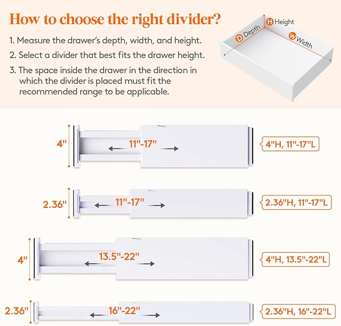 Lifewit 8 Pack 2.36" High Drawer Dividers 28-43.5cm/11-17" Adjustable Drawer - Image 3