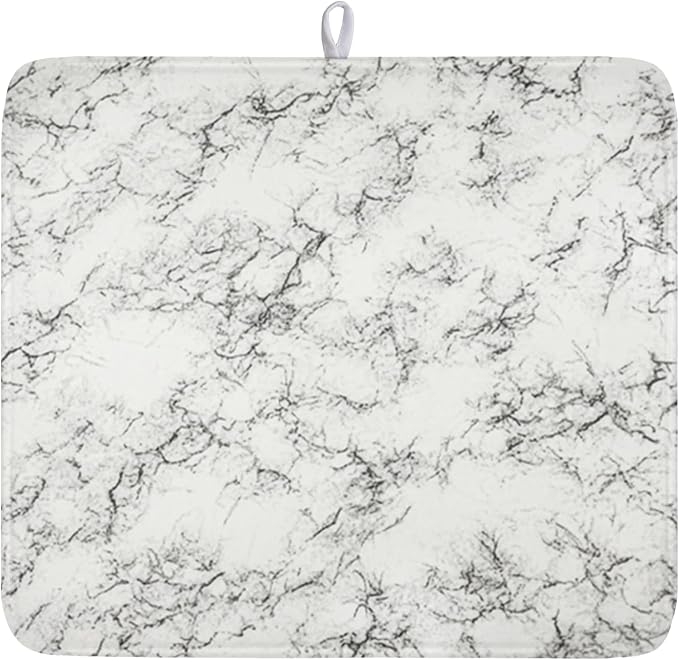 White Grey Marble Dish Drying Mat by Unknown