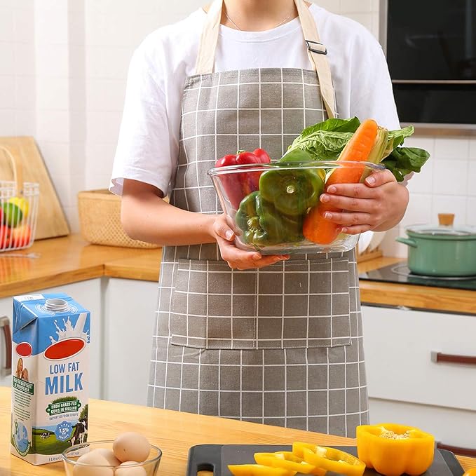 Tosewever 2 Pieces Cotton Linen Waterproof Bib Kitchen Apron - Image 9