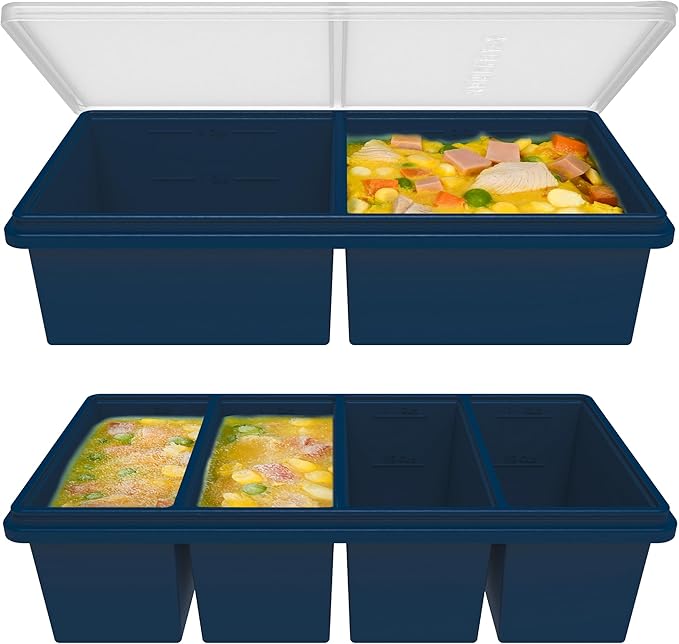 Silicone Freezer Trays with Lids, 2 Cup & 1 Cup Soup Container Style Ice Cube by Unknown