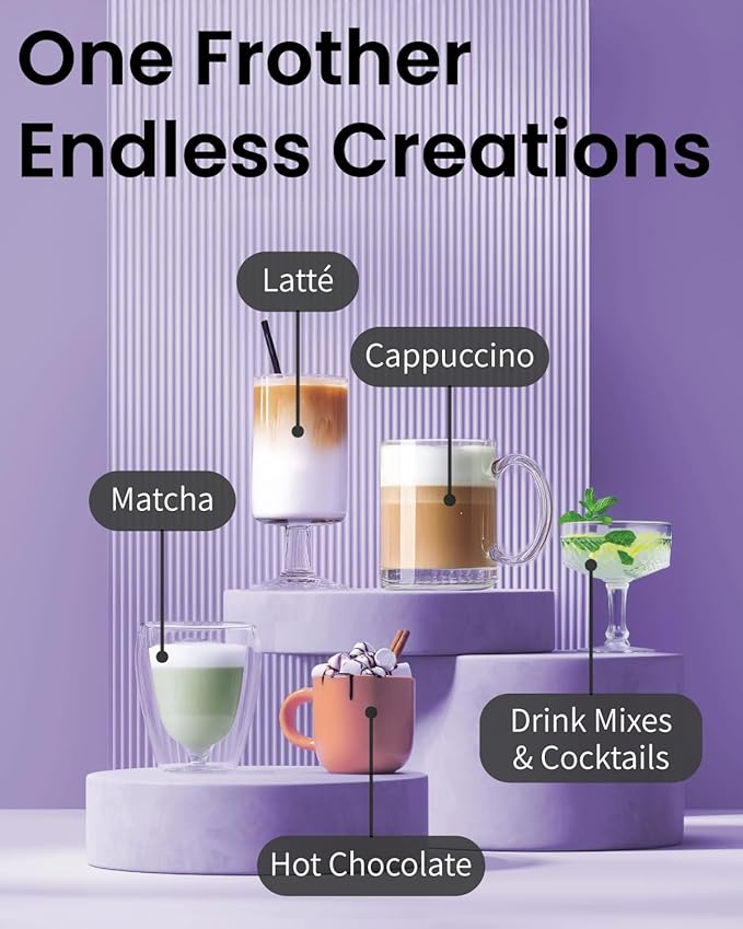 Elementi Electric Milk Frother Handheld, Matcha Whisk, Milk Foamer - Image 4