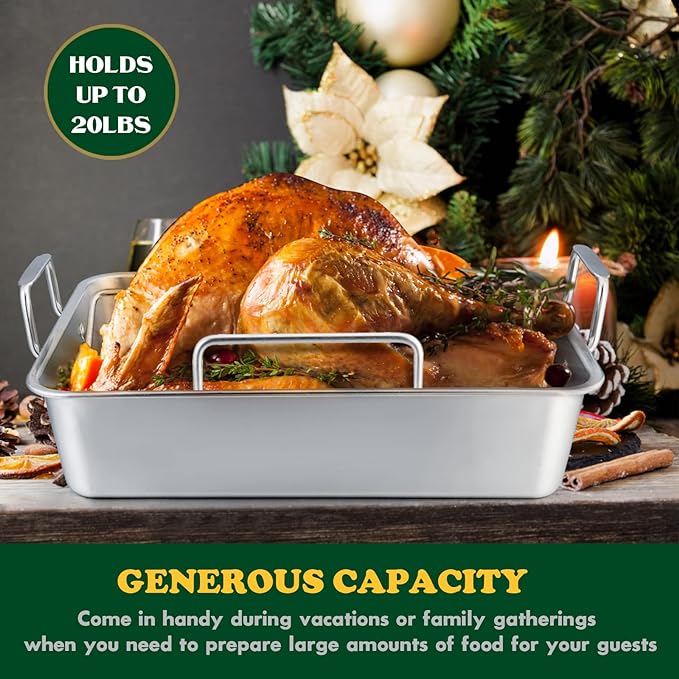 E-far Roasting Pan, 16 x 11.5 Inch Stainless Steel Turkey Roaster - Image 4