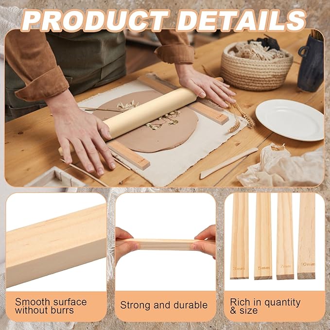 Newtay 12 Pcs Pottery Tools Include 1 Wood Rolling Pin Sculpting Polymer Clay - Image 6