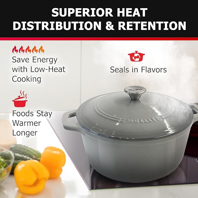 MUELLER HOME 7.5 QT Enameled Cast Iron Dutch Oven, Heavy-Duty, Oven-Safe up to - Image 2