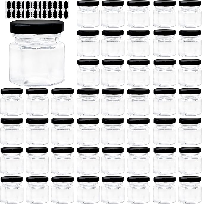 1.5 OZ Mini Hexagon Glass Jars, 48 Pack Empty Honey Jars Small Spice Jars by Comrzor