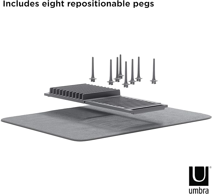 Umbra Udry Dish Rack with Movable Pegs and Microfiber Drying Mat – Space-Saving - Image 4