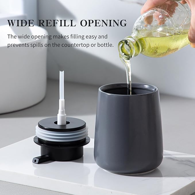Enra Grey Soap Dispenser, 12 oz Ceramic Hand Lotion Dispenser, Refillable Dish - Image 3