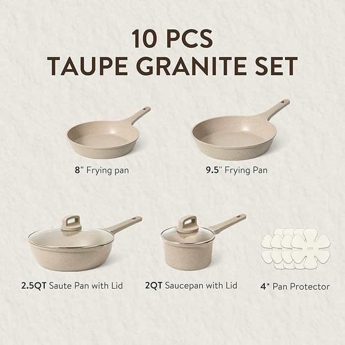 CAROTE 10Pcs Pots and Pans Set Nonstick, Induction Cookware Sets, NonStick - Image 2