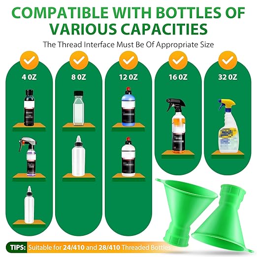 Threaded Funnel Easy Fill Funnel, Twist On Empty Spray Bottle Refill Adapter Fit - Image 7