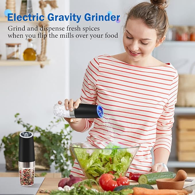 Gravity Electric Salt and Pepper Grinder Set, Battery Powered LED Light One - Image 7