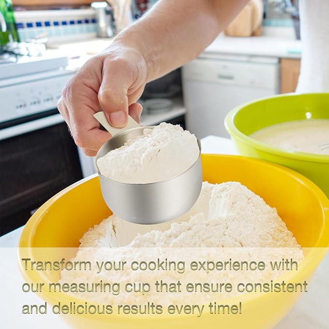 2PCS 1Cup Single Measuring Cup, Etched Inner Scale Stainless Steel Measure Scoop - Image 7
