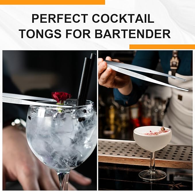 Yaomiao 4 Packs 12 Inch 10 Inch Bar Tweezers Silver Cocktail Tongs Long Garnish - Image 4