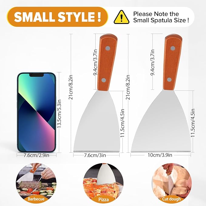Small Flat Metal Spatula Scraper Set, Griddle Grill Scrapers - Image 3