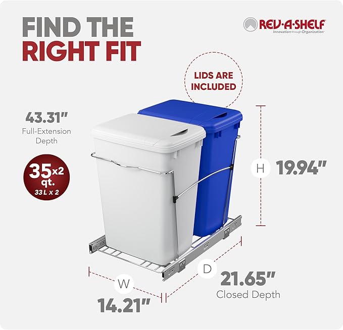 Rev-A-Shelf RV-18KD-11RC-S Double Pullout Trash Can - Image 3