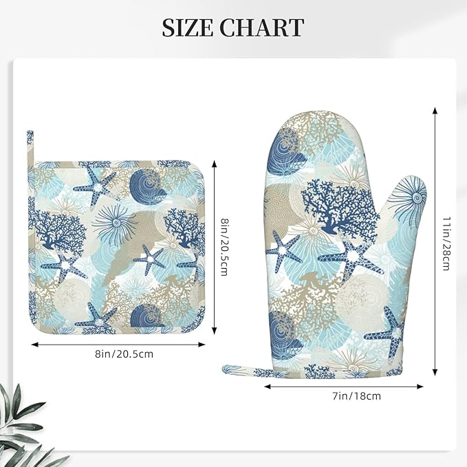Nautical Coastal Oven Mitts and Pot Holders Set of 4 Silicone Starfish Seashell - Image 3
