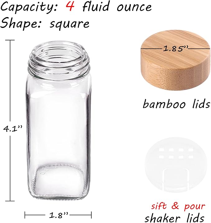 Churboro 48 Spice Jars with Labels- Spice Jars with Bamboo Lids - 4 Oz Glass - Image 3