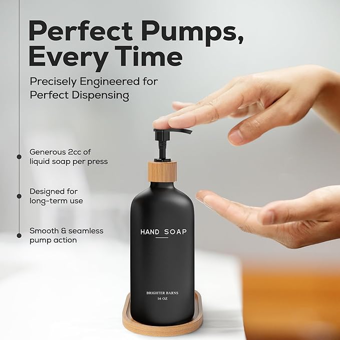 Black Glass Hand and Dish Soap Dispenser Set by Brighter Barns - Image 4