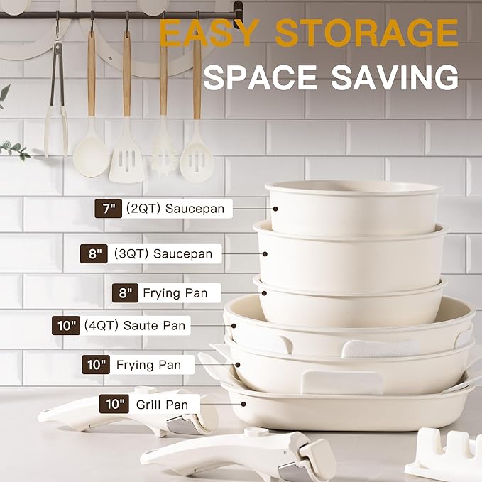 Astercook 23 Pcs Pots and Pans Set Non Stick, Ceramic Cookware Set Detachable - Image 9