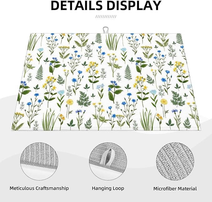 Blue Yellow Wildflower Dish Drying Mats - Image 5