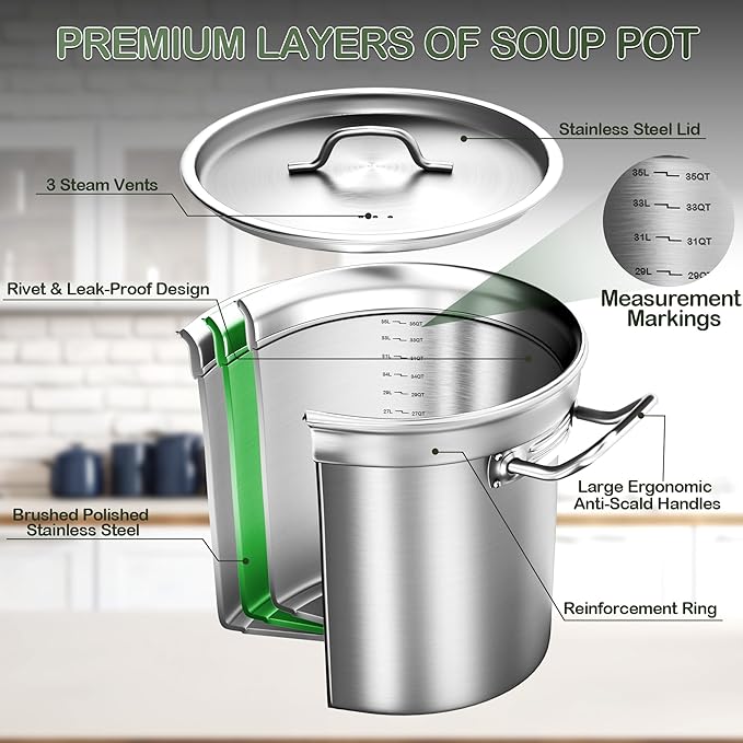 Large Stock Pot-35QT Stainless Steel Stockpot - Image 5