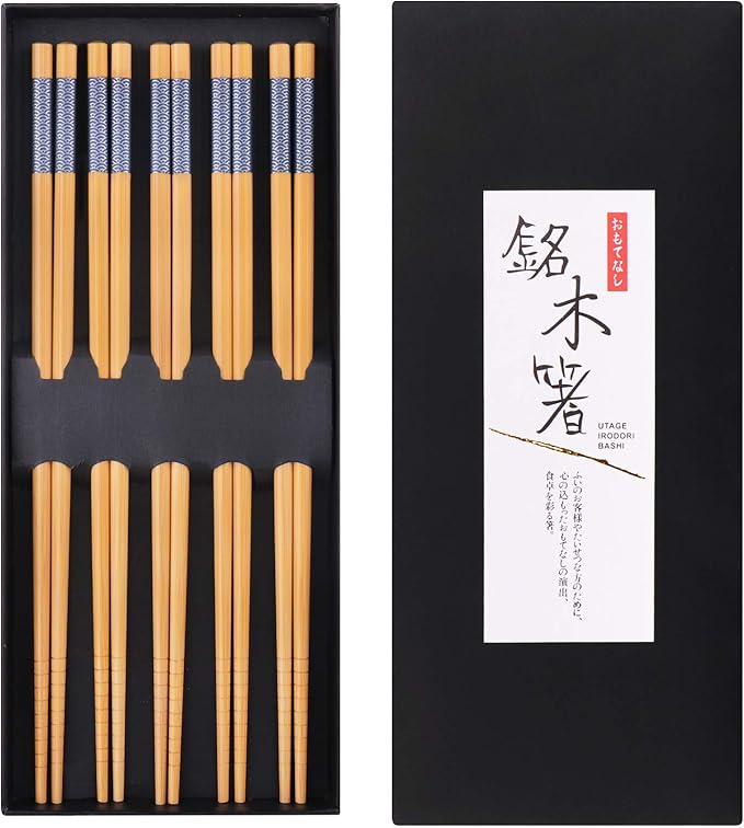 GLAMFIELDS Reusable Chopsticks Japanese Natural Bamboo Classic Style 5 Pairs by GLAMFIELDS