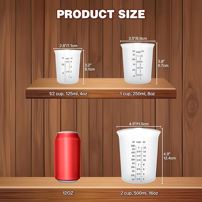 Silicone Measuring Cups Set 125ml + 250ml + 500ml - Image 2